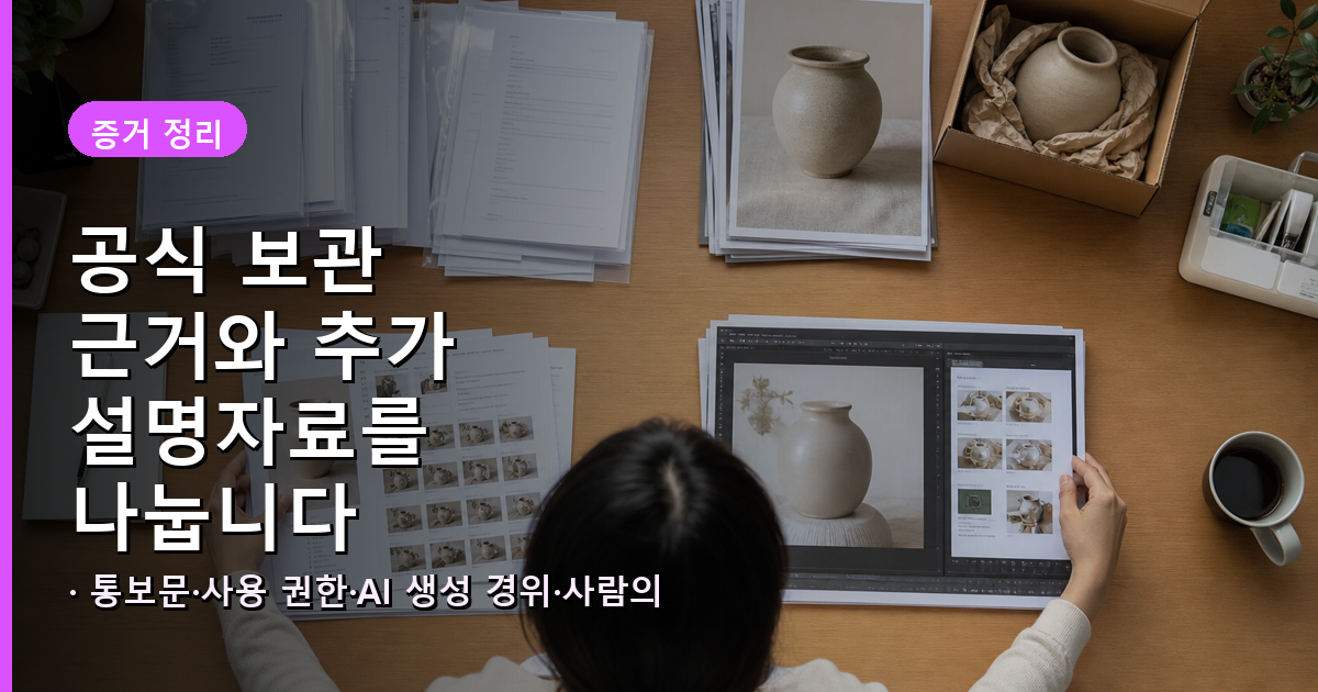허가문서와 원본파일, AI 생성 경위, 사람의 편집 기여 자료를 구분해 정리하는 과정