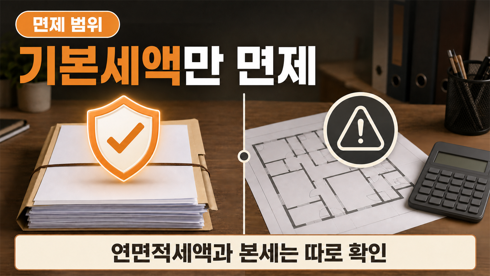 기본세액은 가산세 면제 대상이고 면적 기준 초과 연면적세액은 별도임을 비교하는 이미지