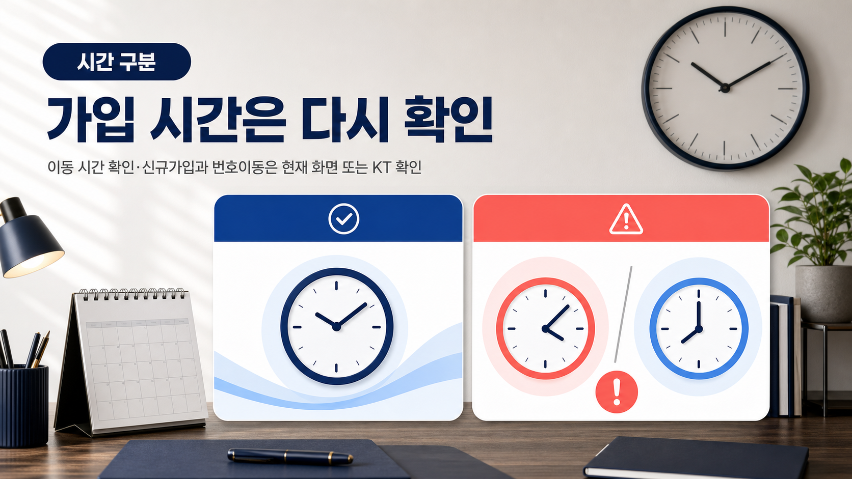 KT eSIM 이동 가능 시간과 신규가입·번호이동 시간 재확인 필요성을 구분한 비교 이미지