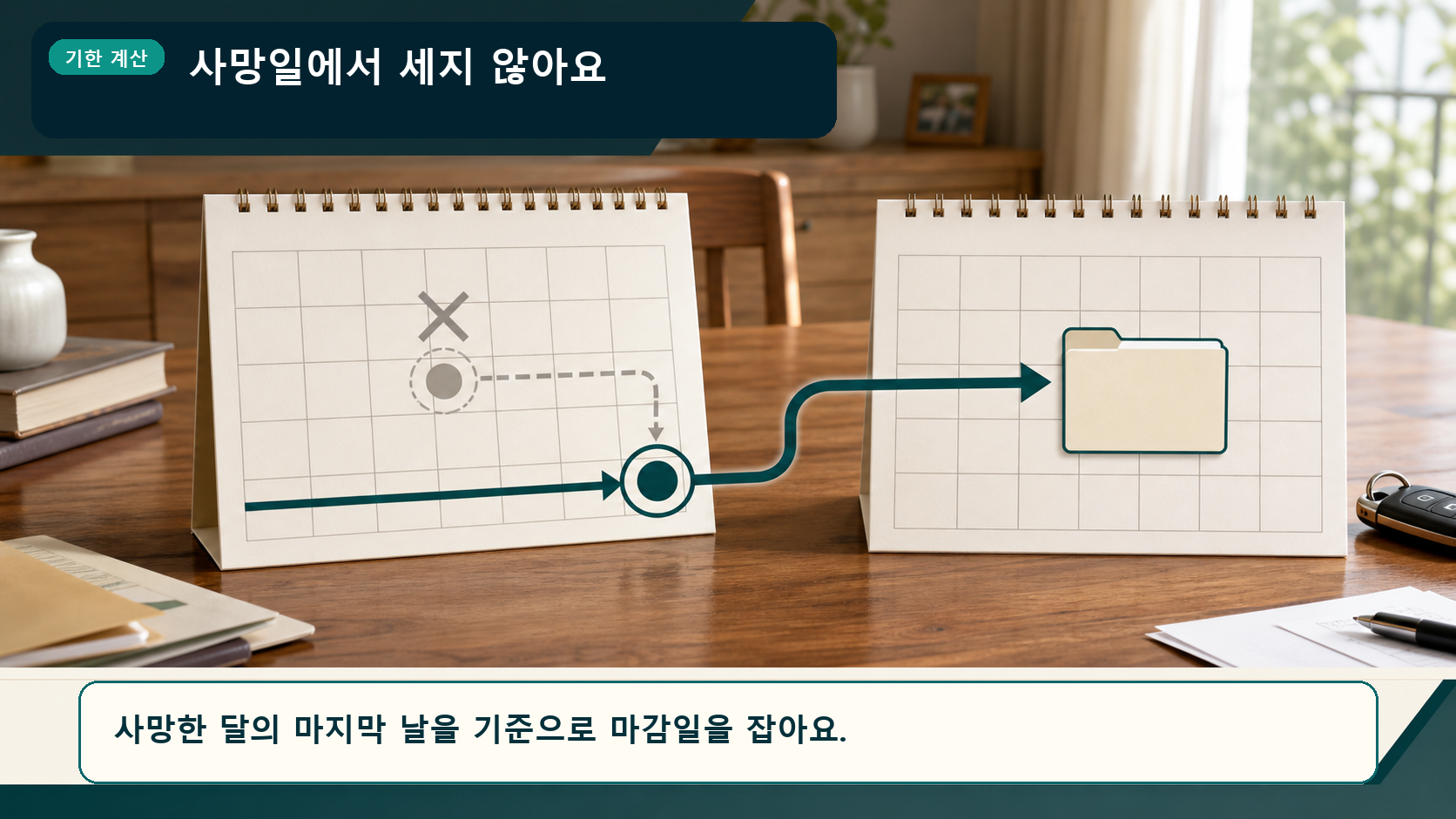 사망일이 아닌 사망한 달의 말일부터 이전등록 기한을 계산하는 흐름