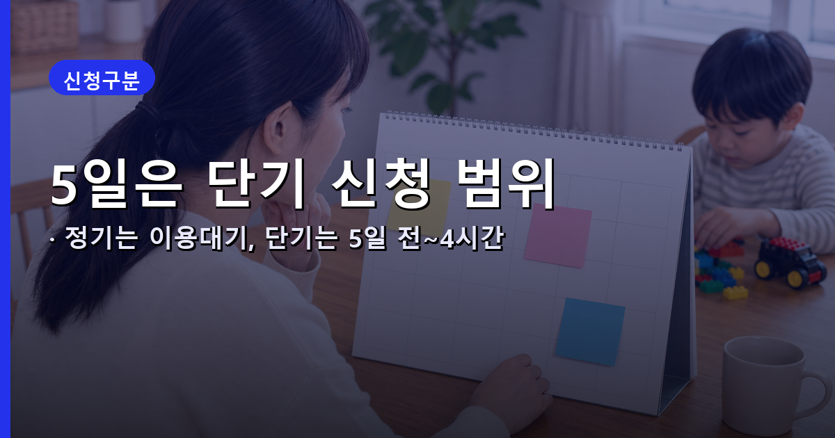 정기·단기·긴급돌봄의 신청 시점을 달력 메모로 구분한 과정 이미지