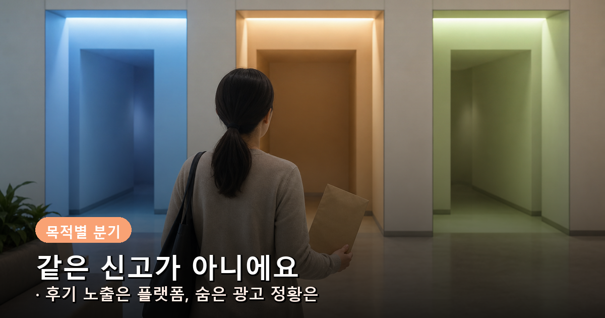 플랫폼 신고, 국민신문고 숨은 광고 신고, 1372 환불 상담의 차이를 보여주는 절차 이미지