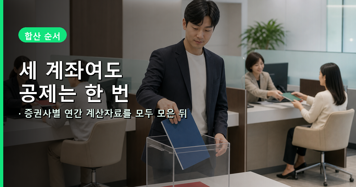 세 증권사의 해외주식 양도소득 자료를 합친 뒤 기본공제 250만원을 한 번 적용하는 과정