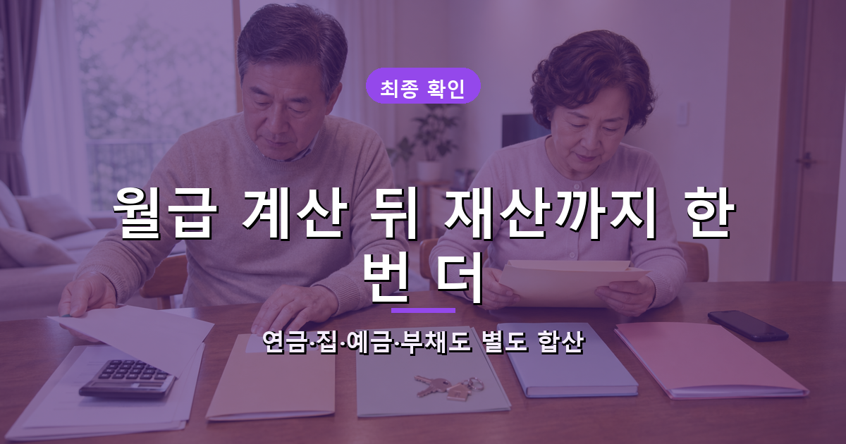 급여와 연금, 집, 예금, 부채 서류를 모아 기초연금 소득인정액을 확인하는 과정
