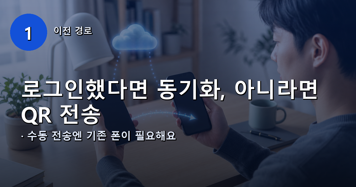 Google OTP를 계정 동기화하거나 기존 폰의 QR 코드로 새 폰에 옮기는 두 가지 경로