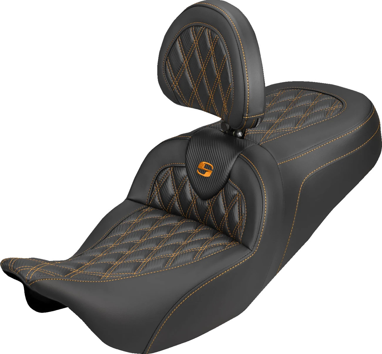 SADDLEMEN Roadsofa Carbon Seat - Lattice - Orange - Backrest 2008-25 FLH FLT