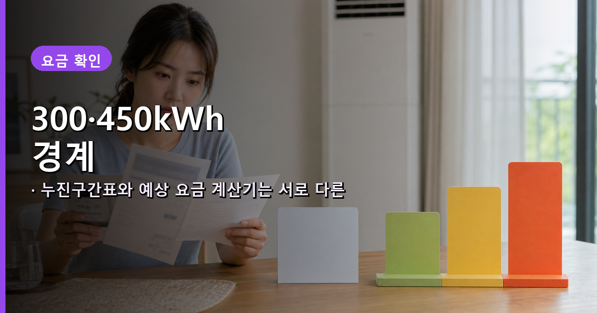 여름철 300kWh와 450kWh 누진구간 경계를 집 전체 사용량과 대조하는 이미지