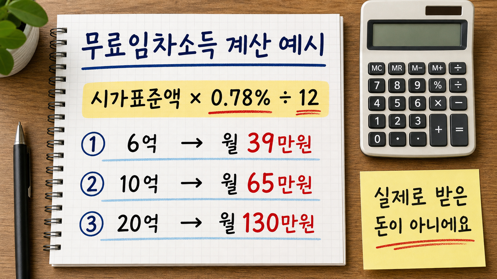 시가표준액에 연 0.78%를 적용해 12로 나눈 월 인정액 계산 과정을 보여주는 이미지