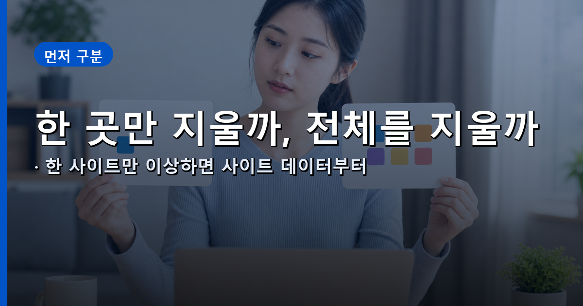 한 사이트 문제는 사이트 데이터만, 여러 사이트 문제는 쿠키와 캐시를 삭제하는 선택 비교