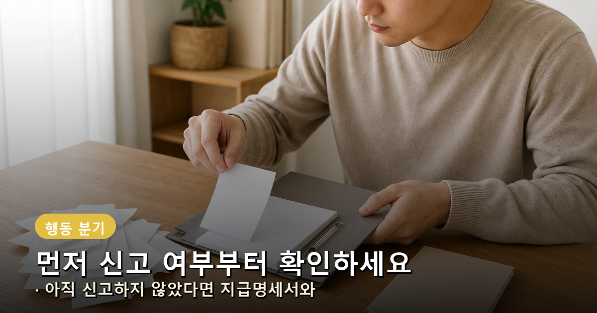 미신고자는 기한 후 신고, 신고자는 신고내역 확인으로 나뉘는 행동 경로