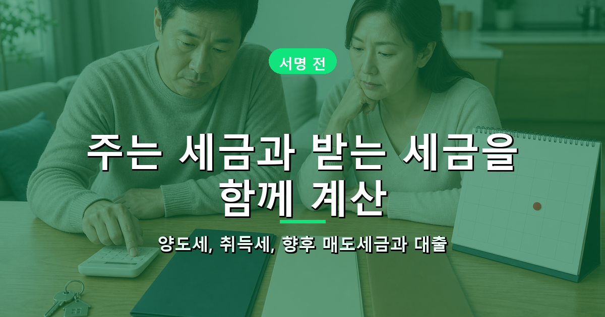 매도 예정일을 기준으로 양도세·취득세·향후 매도세금과 대출 승계를 함께 계산하는 절차 이미지
