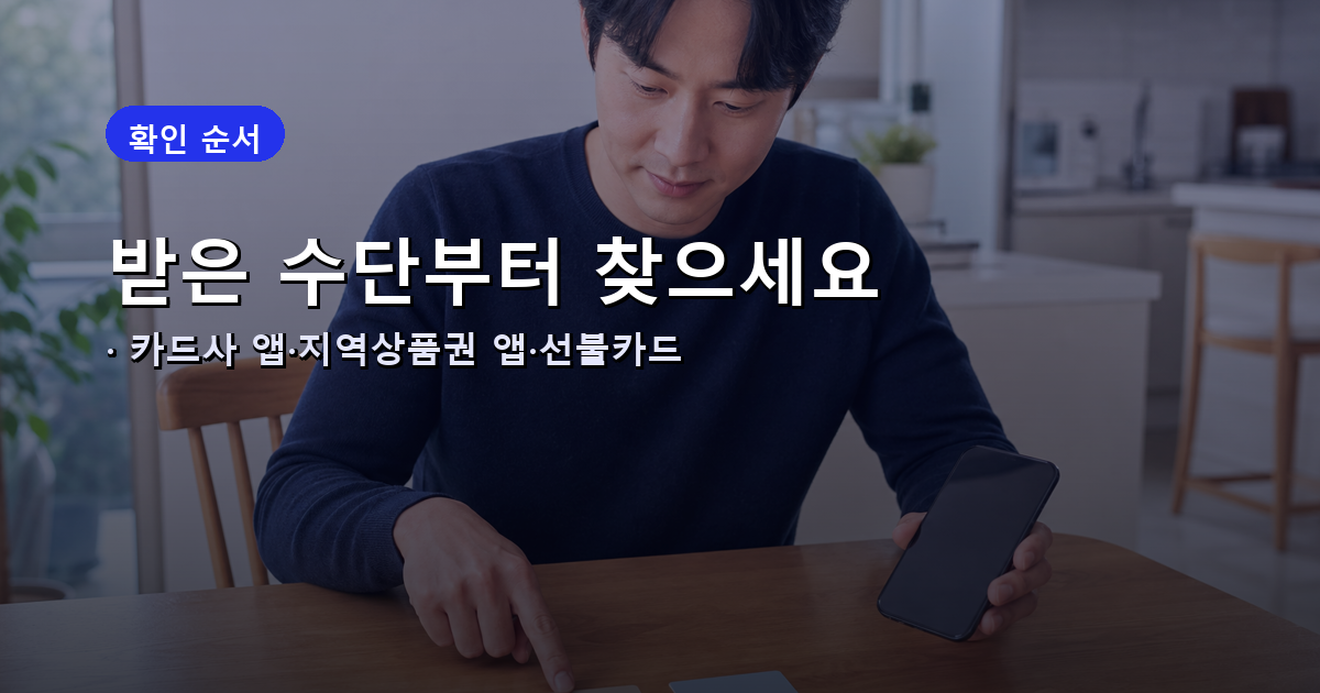 지급받은 카드나 지역사랑상품권 앱에서 지원금 잔액을 확인하는 순서