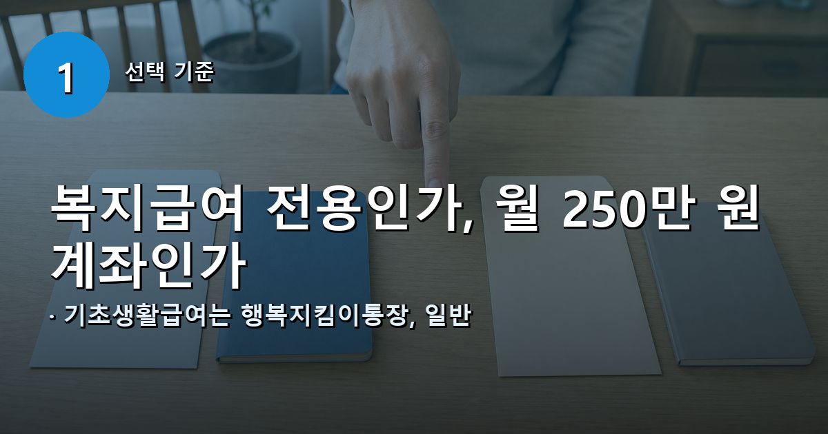 돈의 출처에 따라 행복지킴이통장과 생계비계좌를 선택하는 기준 비교 이미지