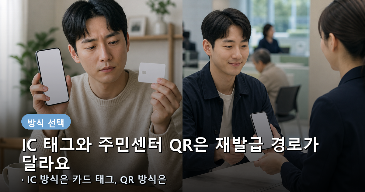 모바일 주민등록증의 IC 태그 방식과 주민센터 QR 방식 재발급 차이