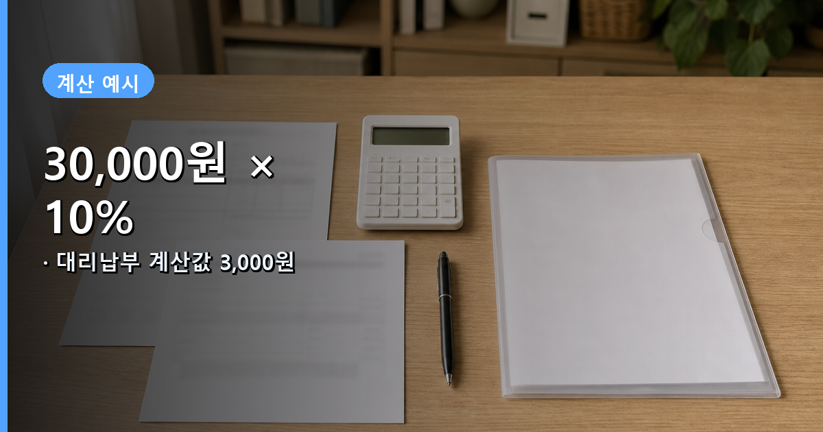공급가액 3만원에 부가가치세율 10%를 적용해 3천원을 계산하는 예시 이미지