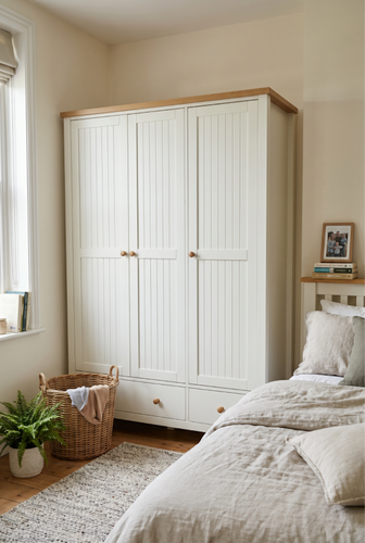Linra triple wardrobe with drawers from DHS with wooden accents.png