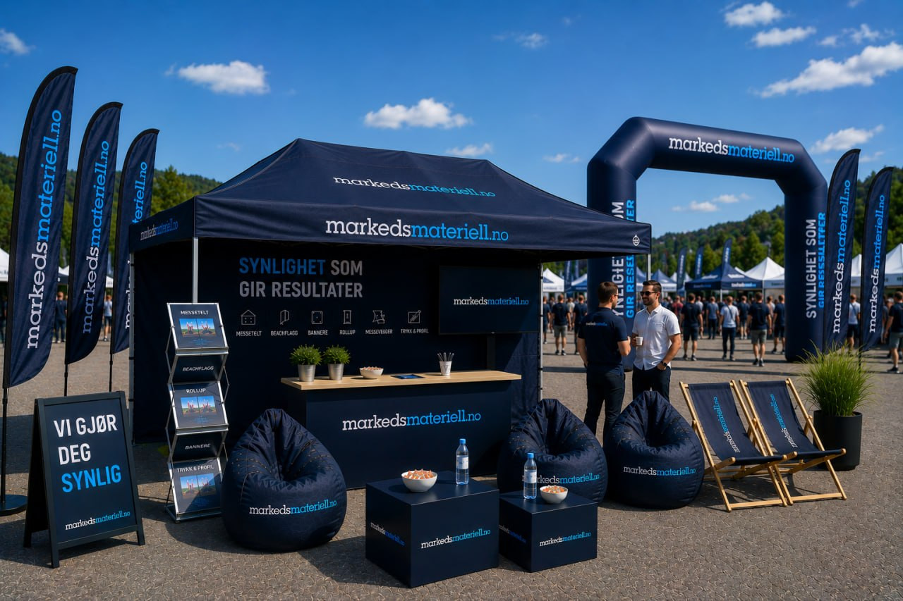 Profesjonell markedsstand med blå himmel