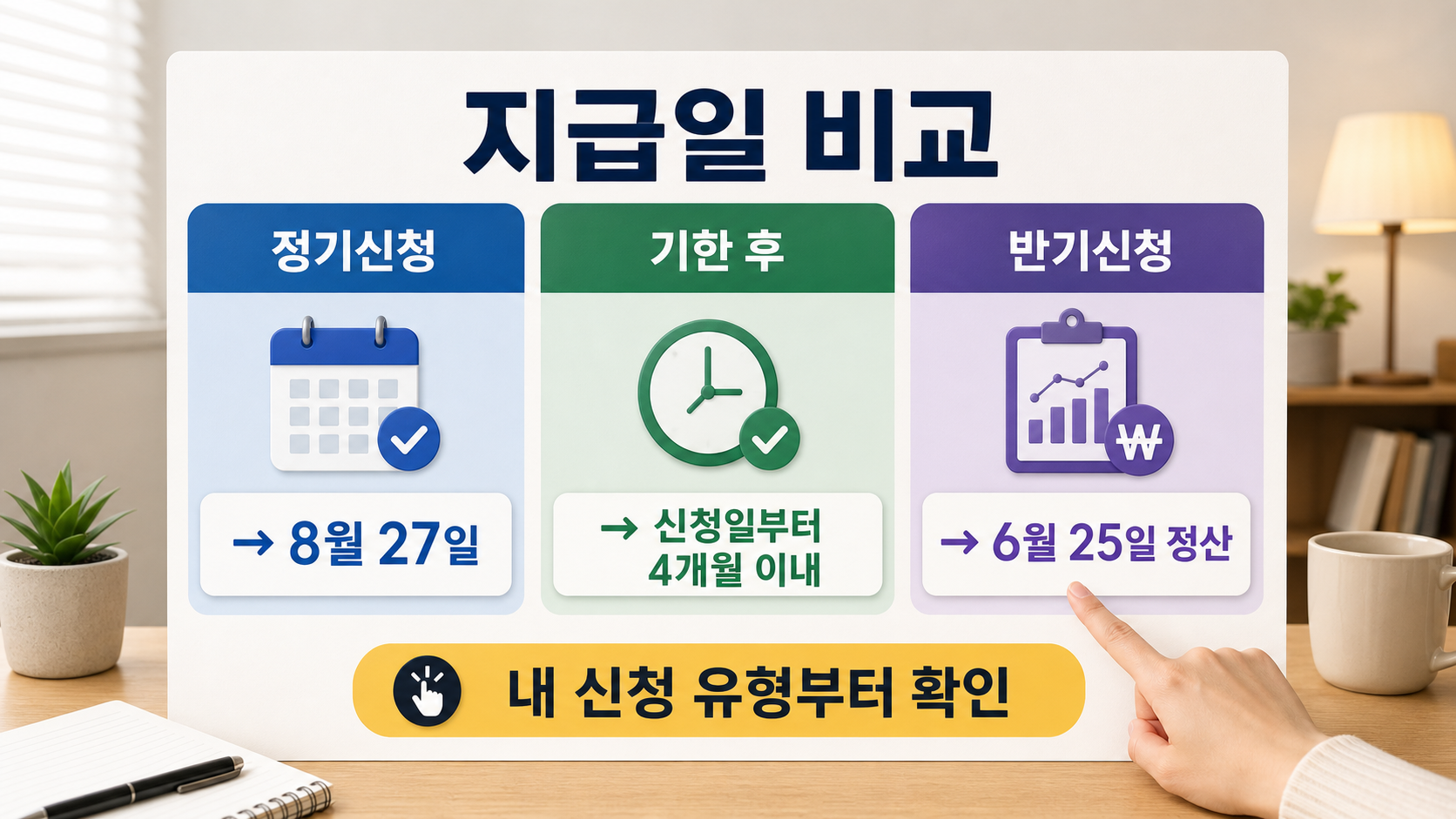 정기·기한 후·반기 신청 유형별 근로장려금 지급일 비교 이미지