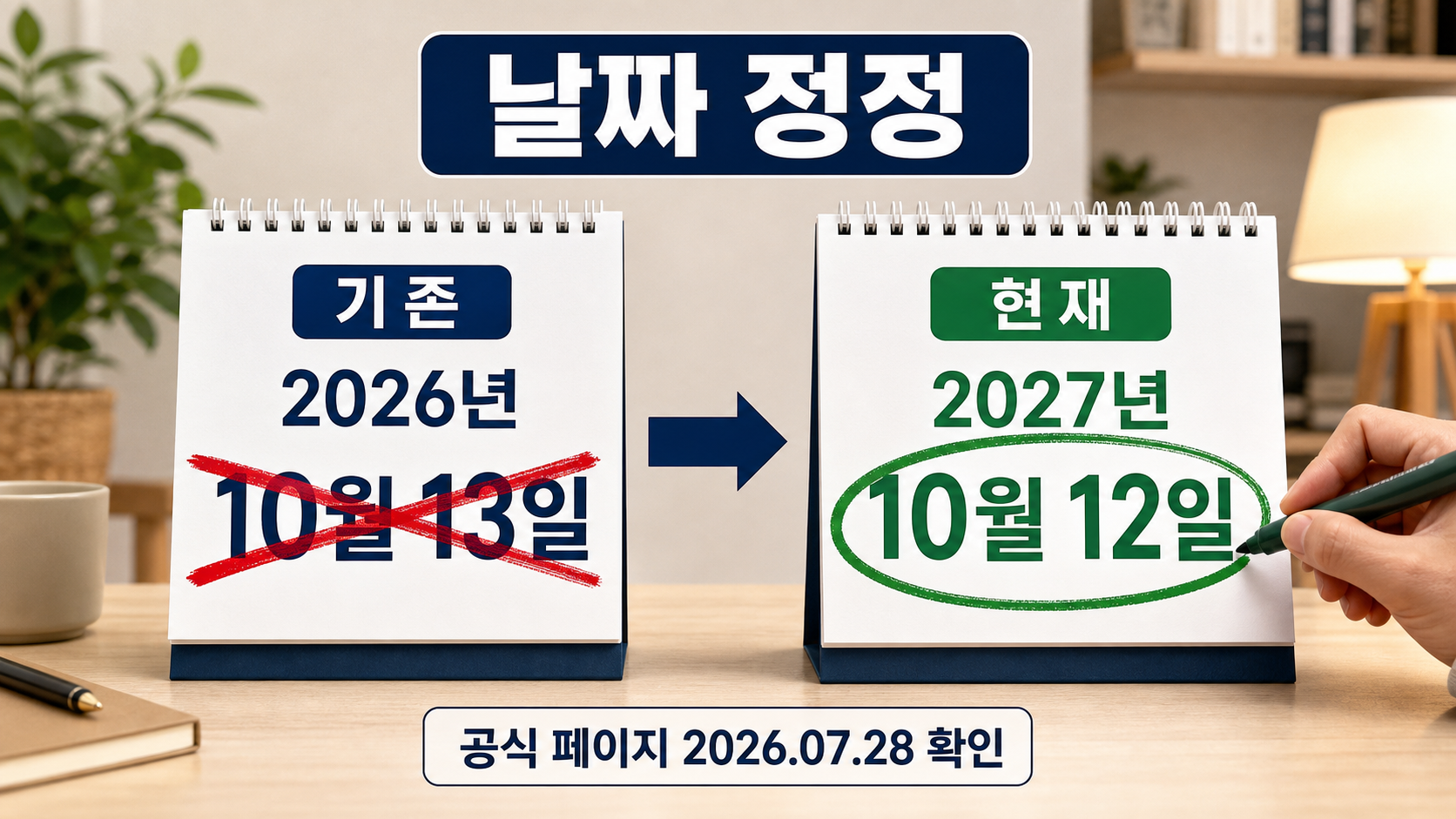개인용 ESU 종료일이 2026년 10월 13일에서 2027년 10월 12일로 바뀐 것을 달력으로 대조한 이미지
