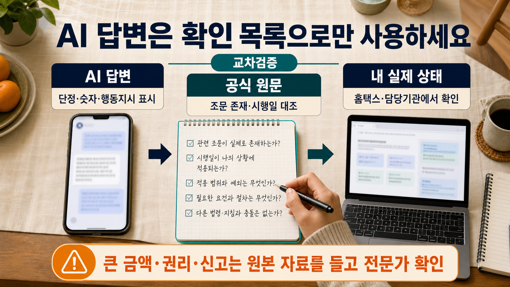 AI 답변 속 세금 숫자를 국세청 홈택스 화면과 대조하는 장면