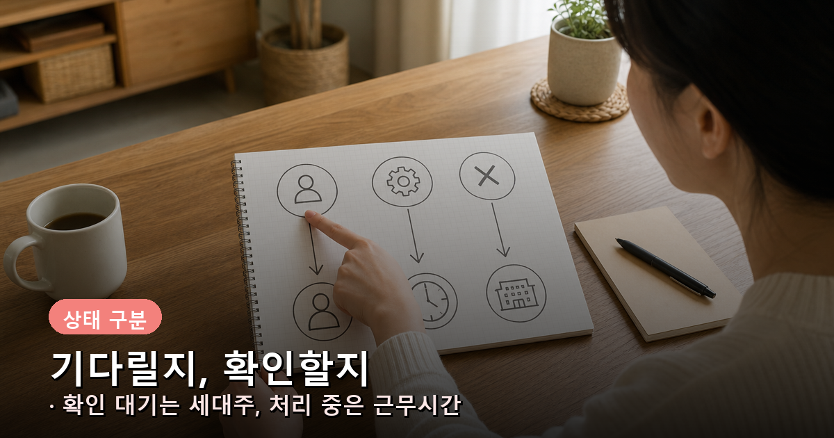 전입신고 상태별로 세대주 확인, 근무시간 확인, 주민센터 문의를 고르는 흐름도