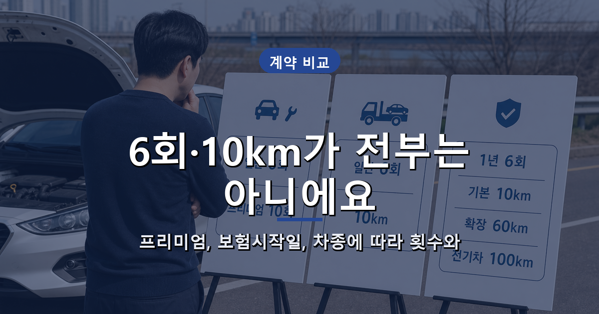 삼성화재·KB손해보험·현대해상의 긴급출동 횟수와 견인 거리 예외를 비교하는 이미지