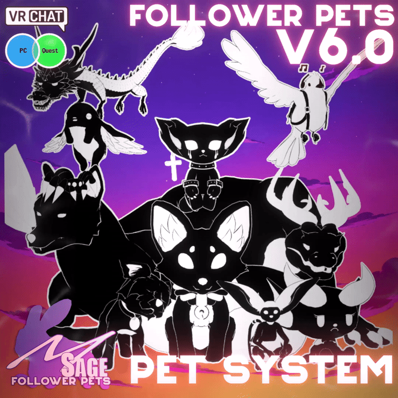 A colorful lineup of MSage VRChat follower pets