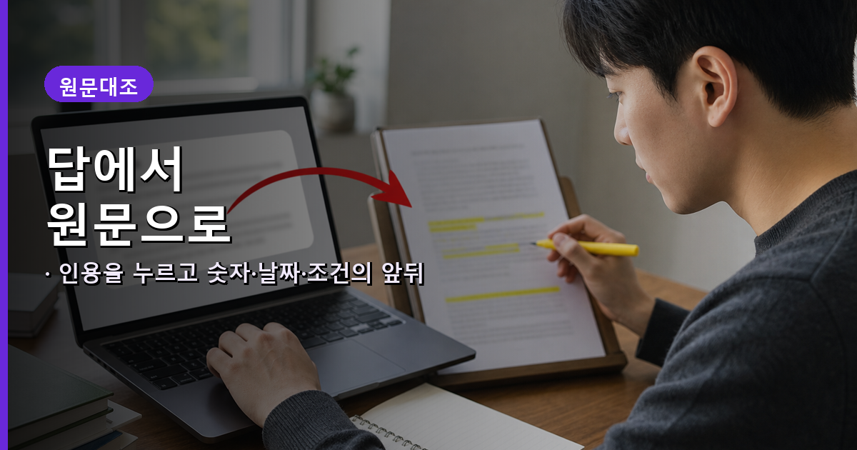요약 답변의 인용에서 원문으로 이동해 숫자와 조건을 확인하는 장면