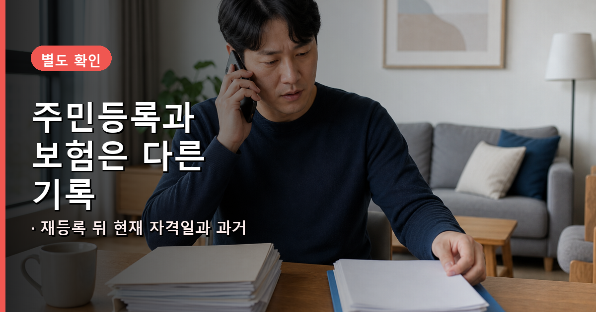 주민등록과 건강보험 자격을 별도 기록으로 확인해야 한다는 안내 이미지