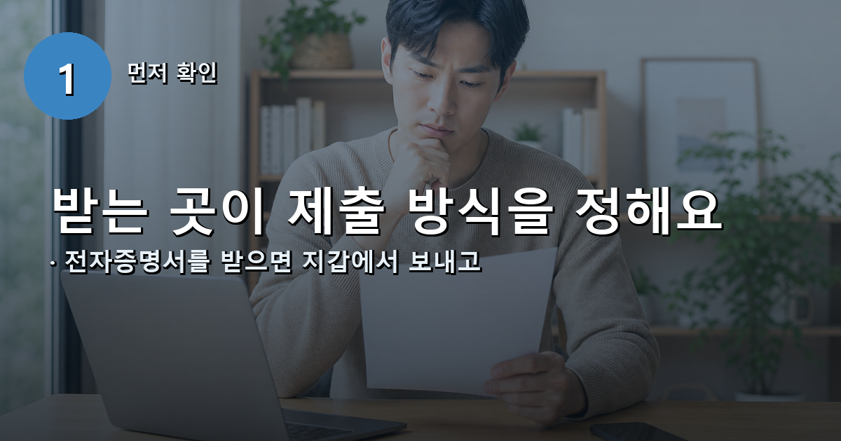 전자증명서 수신 가능 여부에 따라 지갑 전송과 본인출력을 고르는 비교 이미지