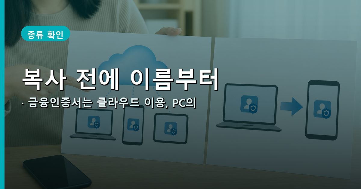 금융인증서와 공동인증서의 이용·복사 방식 차이를 비교한 안내 이미지