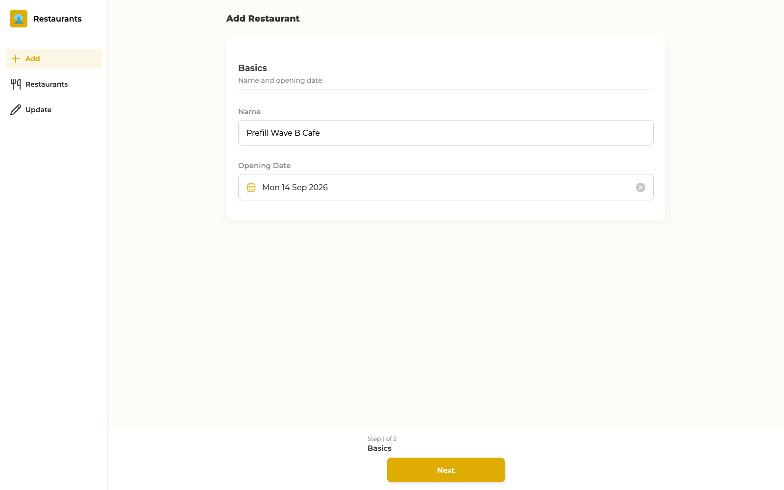 Published app — Basics step