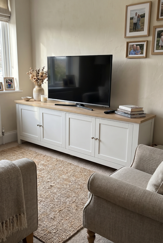 180cm white TV unit from DHS with open-door media compartments.png