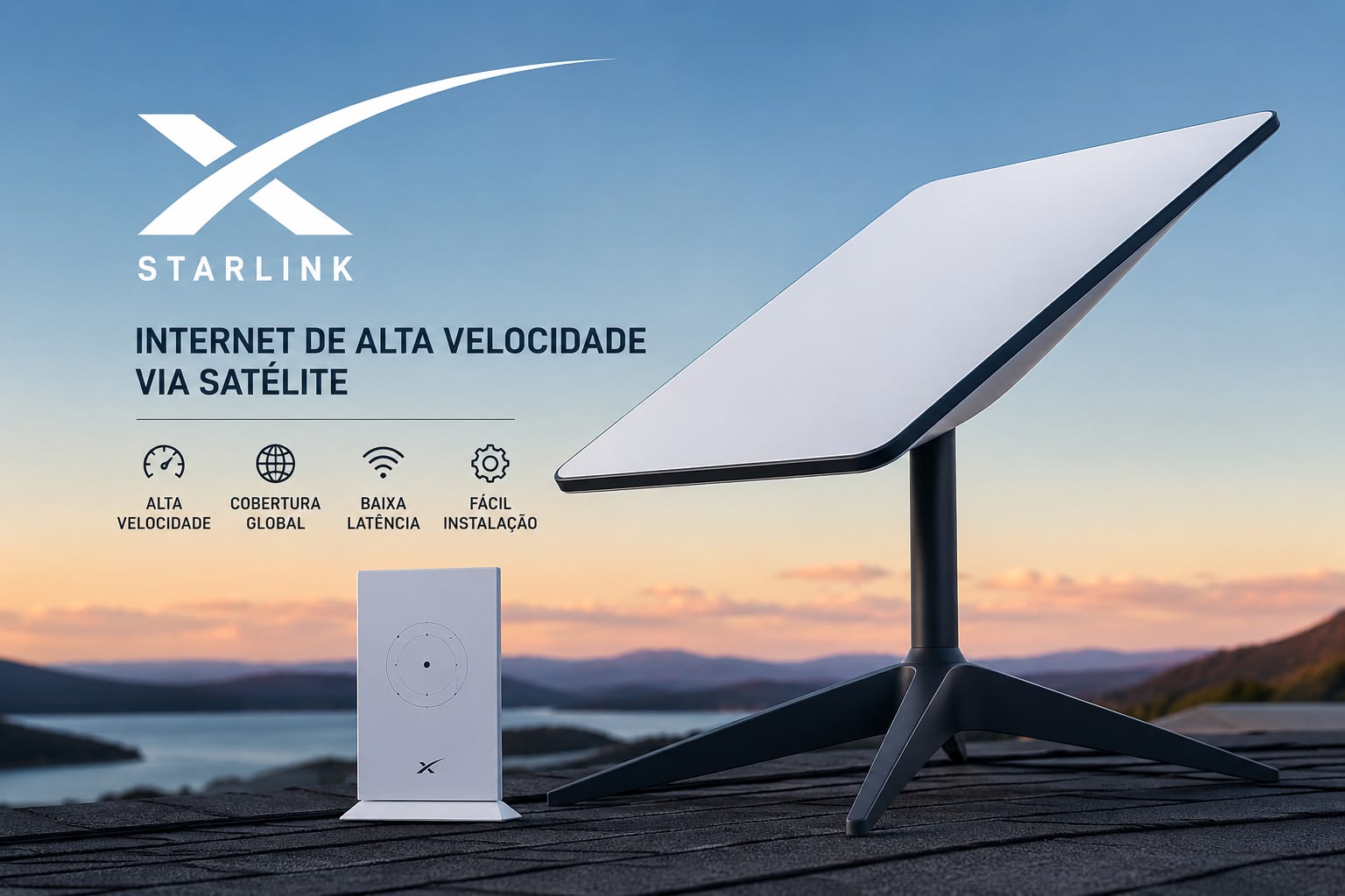Kit de antena de internet via satélite instalado