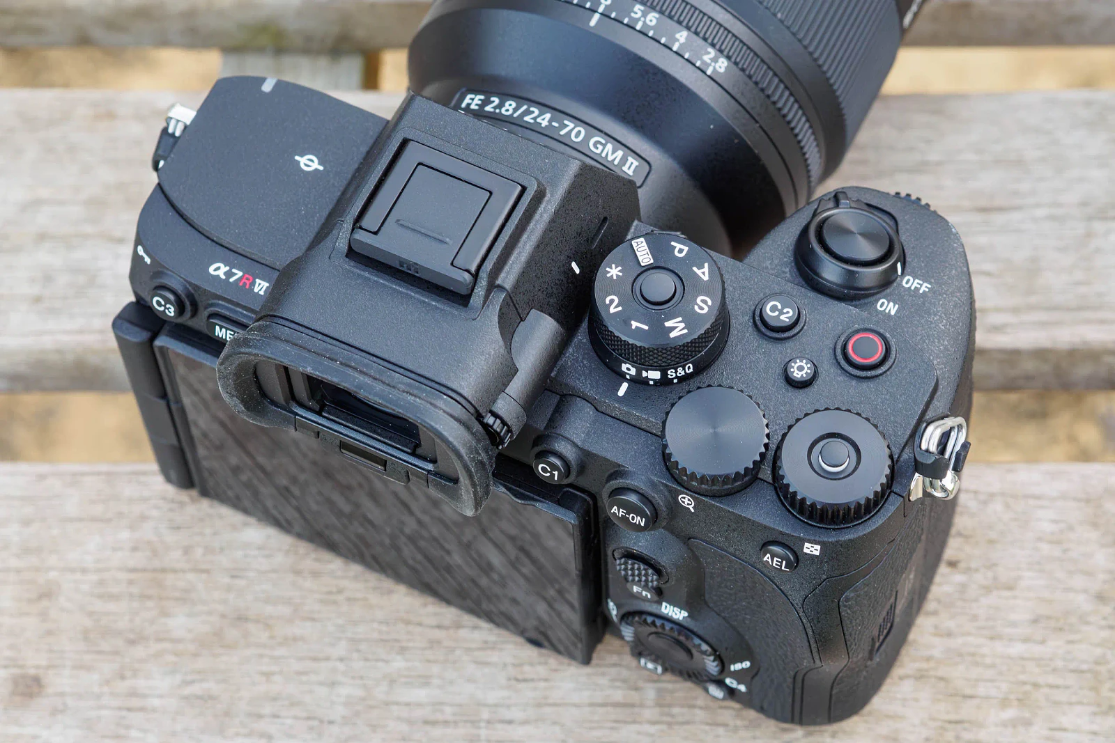 Sony Alpha A7R VI top controls.
