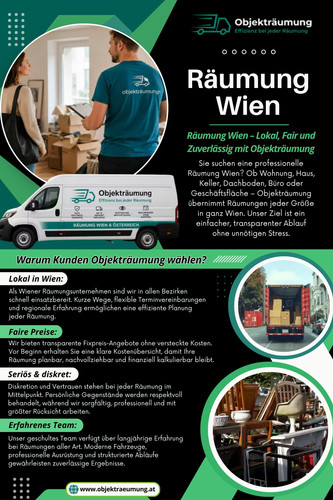 EineprofessionelleRäumung Wienistweitmehralsnur das Entfernen von Möbeln. SieisteinstrukturierterProzess, der Planung, Erfahrung und Organisationerfordert. VomerstenKontaktbiszurfinalenÜbergabearbeitenspezialisierte Teams SchrittfürSchrittdaran, eineImmobilieeffizient und sauberzuübergeben.

Finden Sie uns auf Google Maps: https://share.google/1K87AZctPLClSLpIh

Kontakt : Objekträumung

Adresse: Lore-Kutschera-Weg 14, 1120 Wien, Österreich

Telefon: +436606783703

Lesen Sie unseren Blog:

https://objektraeumung.medium.com/

https://objektraeumung.wixsite.com/objektraeumung

https://objektraeumung.tumblr.com/

Weitere Links:

https://heylink.me/objektraeumung

https://www.anibookmark.com/user/objektraeumung.html

https://www.flickr.com/people/objektraeumung/