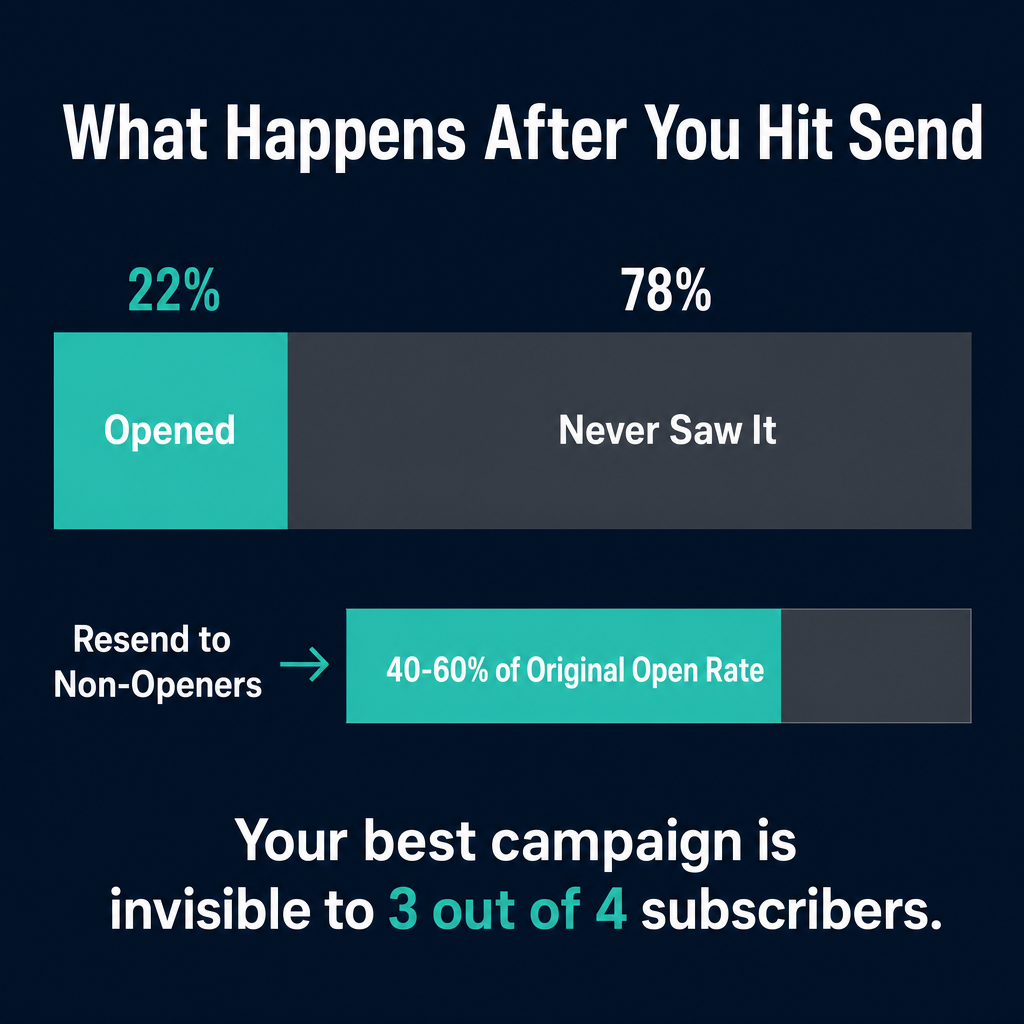 What Happens After You Hit Send - 22% opened vs 78% never saw it, with resend performance data