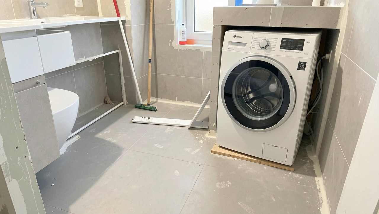 Подготовка ванной комнаты к установке стиральной машины Electrolux: выравнивание пола и стен