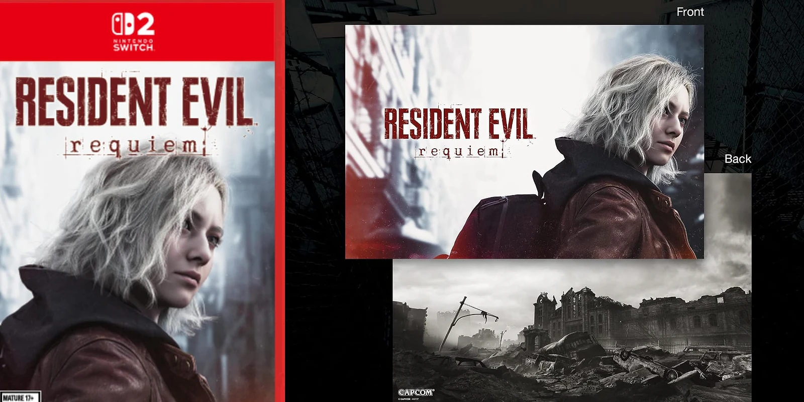 A movie cover with a woman and a building