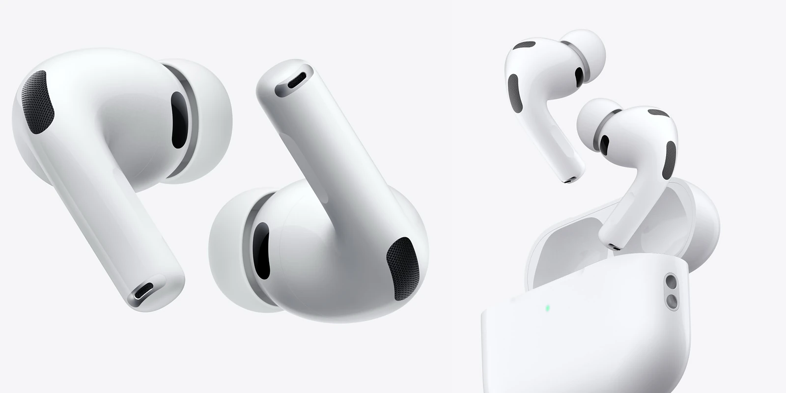 A group of white earbuds