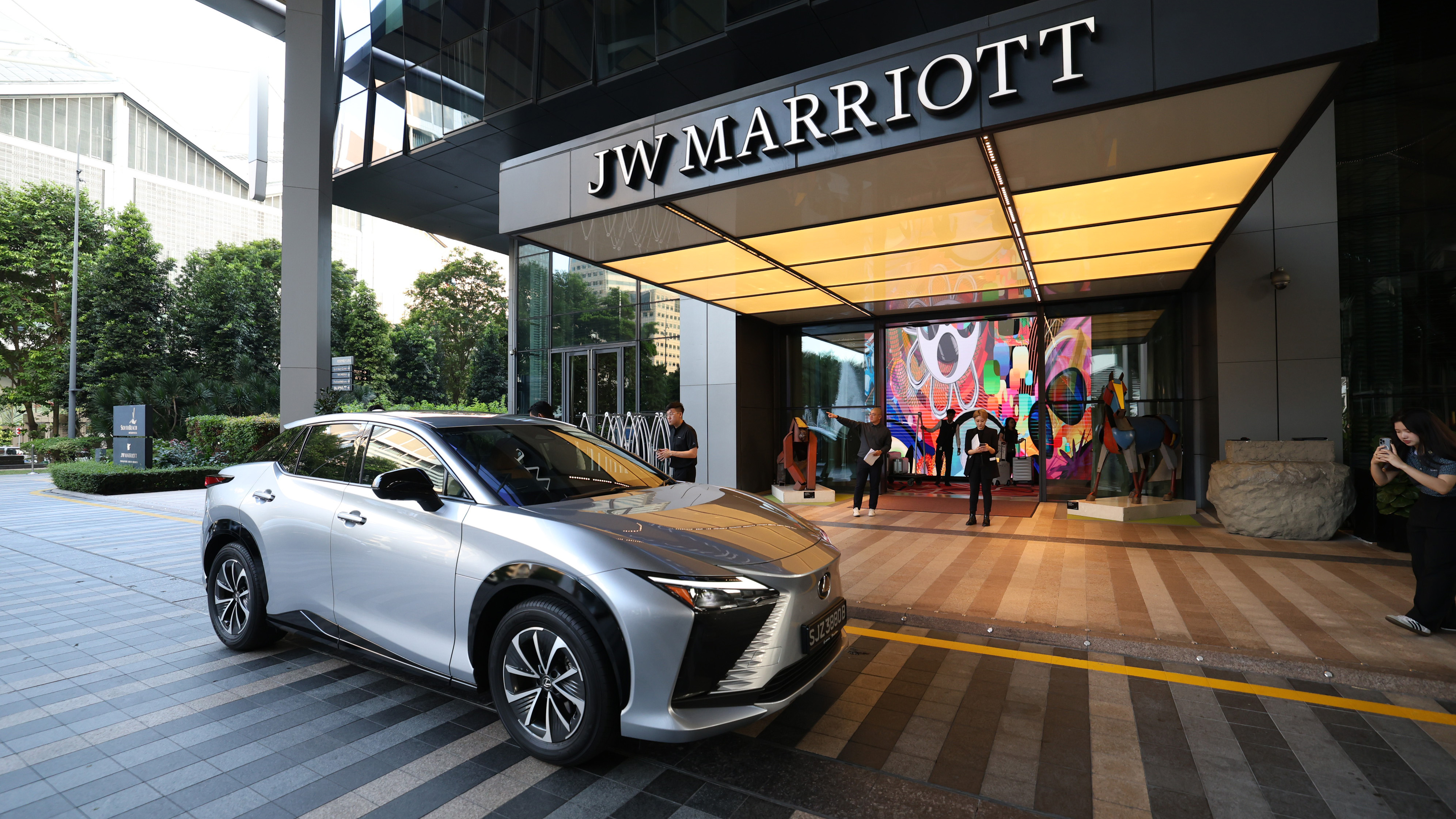 The Lexus LBX on display at the JW Marriott Singapore South Beach entrance