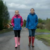 It was raining lightly but my sister and I went for a walk with our dad.