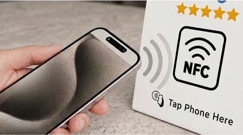 Le client tapote son téléphone sur la plaque NFC