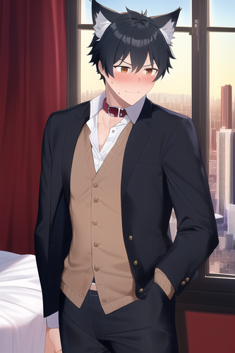 city, window, man, male, black hair, short hair, bedroom, fit, boxers, confused, insecure, wolf ears.png
