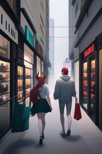 cyberpunk, street, store, male, man and woman, red hair, long hair, wavy hair, short hair, garter, c.png