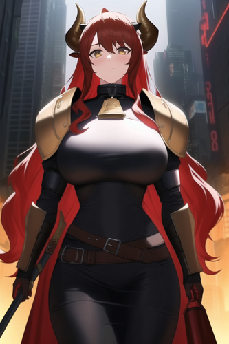cyberpunk, readhead, red hair, long hair, wavy hair, large breasts, round breasts, fake breasts, cow.png