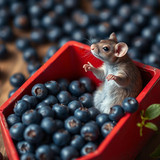www.naked-ai.art - A red box of blue berries with a rat dancing inside