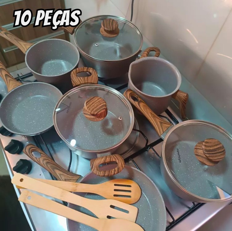 Mimo Style, Jogo de Panelas Cerâmica 10 Peças Indução Style Cook Grafite Bambu Mimo Style, Jogo de Panelas Cerâmica 10 Peças Indução Style Cook Grafite Bambu