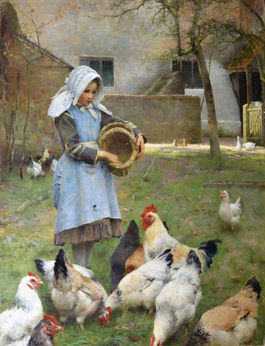 Feeding the Chickens” Oil on Canvas 91 x 71.5 cm Created;1885 By Irish Painter..Walter Frederick Osb.jpg