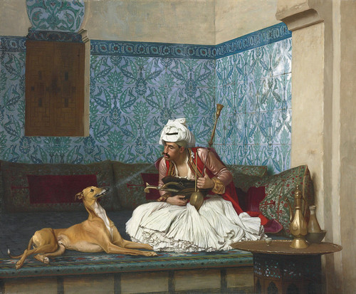 Jean Léon Gérôme Arnaut Blowing Smoke in His Dog's Nose (1882) t3 1lirnt2.jpg